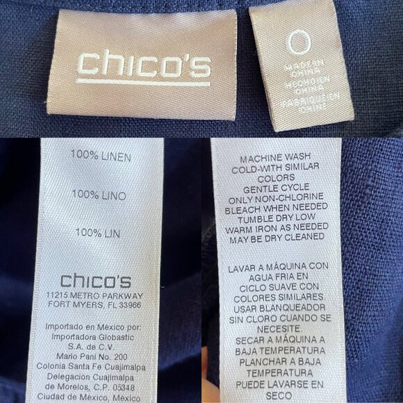 Chico’s Linen Ruffle Jacket Navy Blue Snap Front Cardigan Women’s Size O=Small - Picture 3 of 6